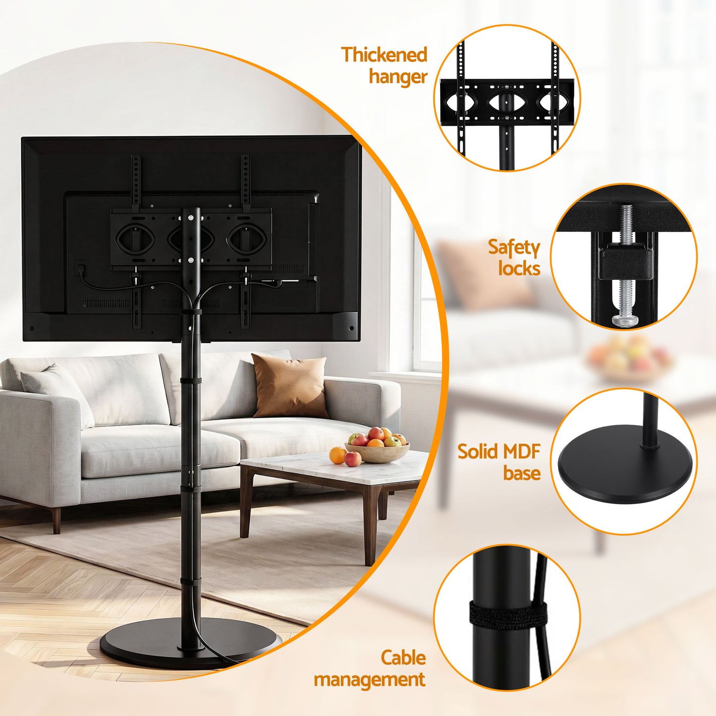 Artiss 32-55 Inch Mobile TV Stand with Wheels Height & Tilt Adjustable Floor Mount TV-MOUN-1250-BK
