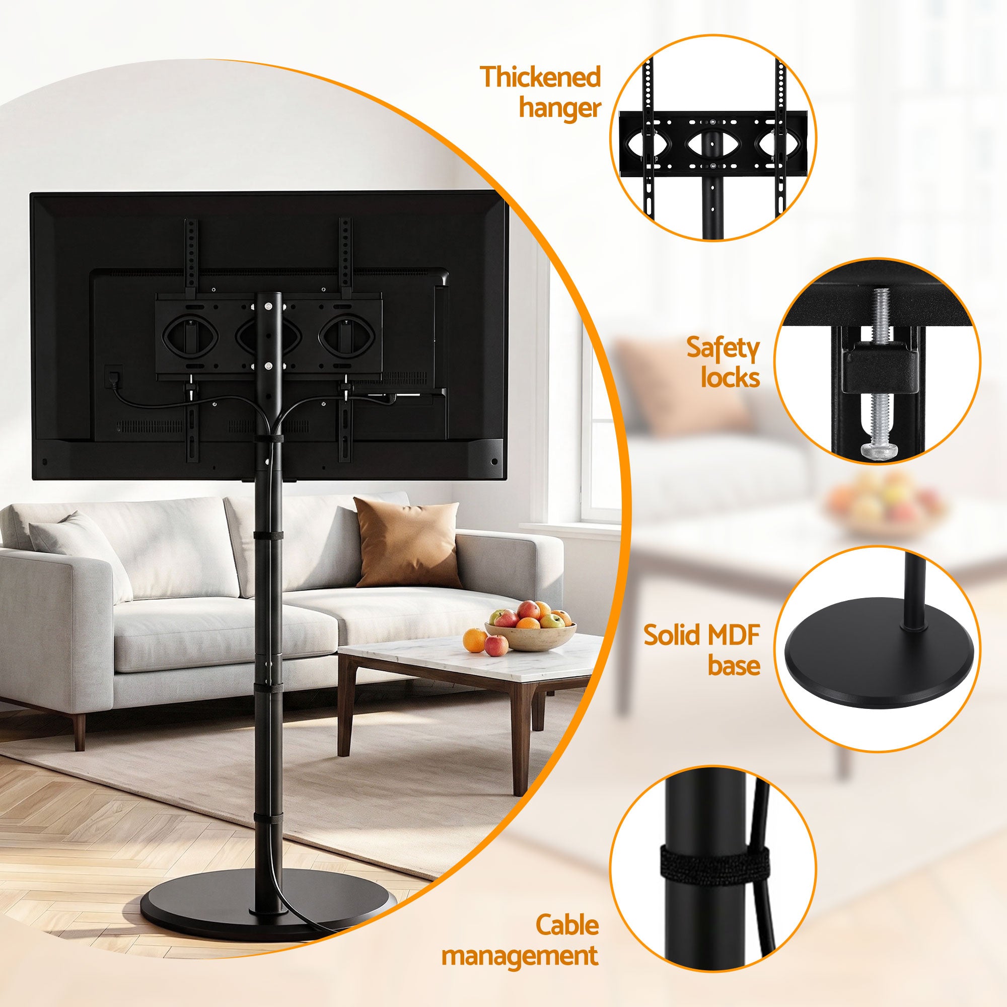 Artiss 32-55 Inch Mobile TV Stand with Wheels Height & Tilt Adjustable Floor Mount TV-MOUN-1250-BK