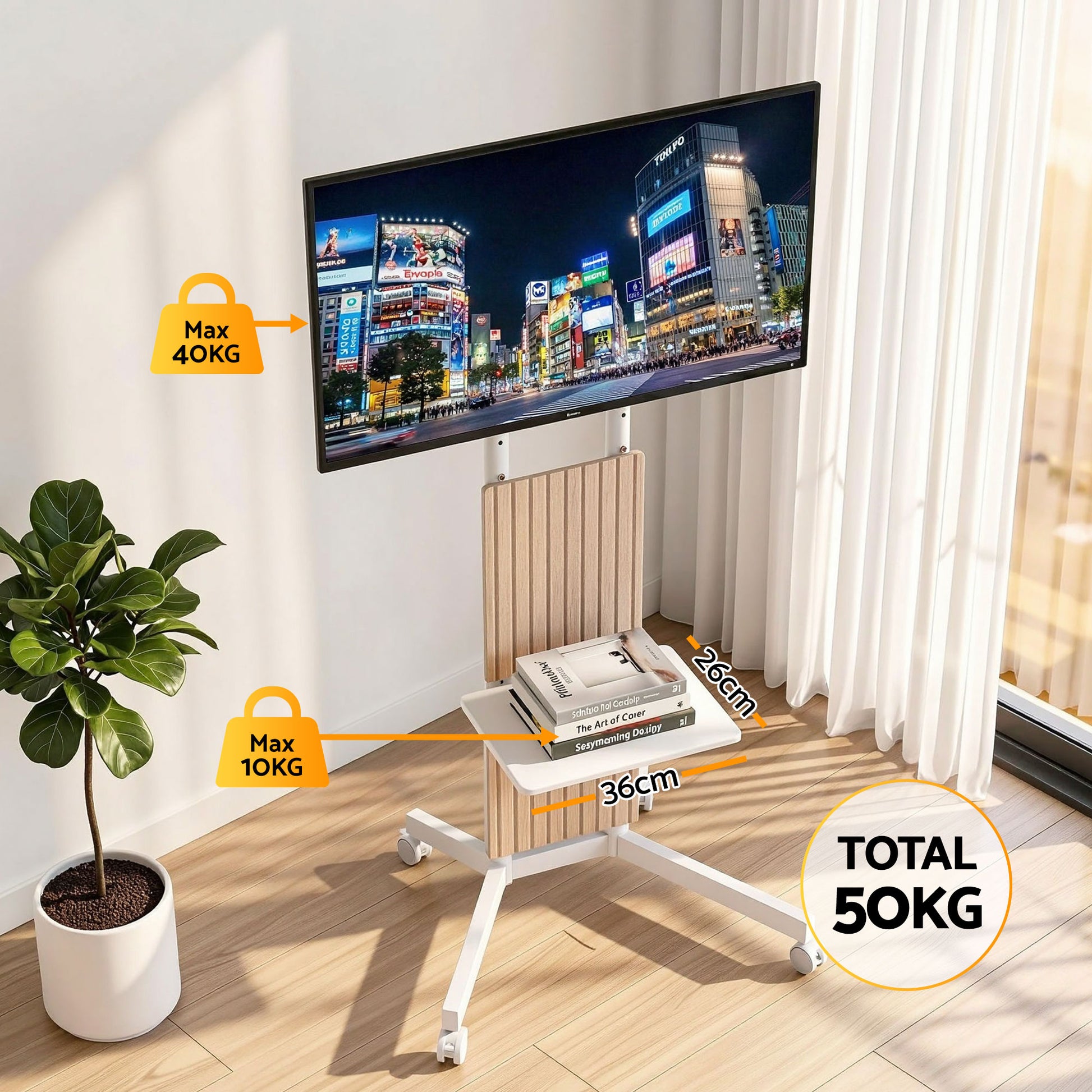 Artiss Mobile TV Floor Stand for 32-65" Mount Bracket Universal Adjustable Height with Wheels TV-MOUN-2007-WH