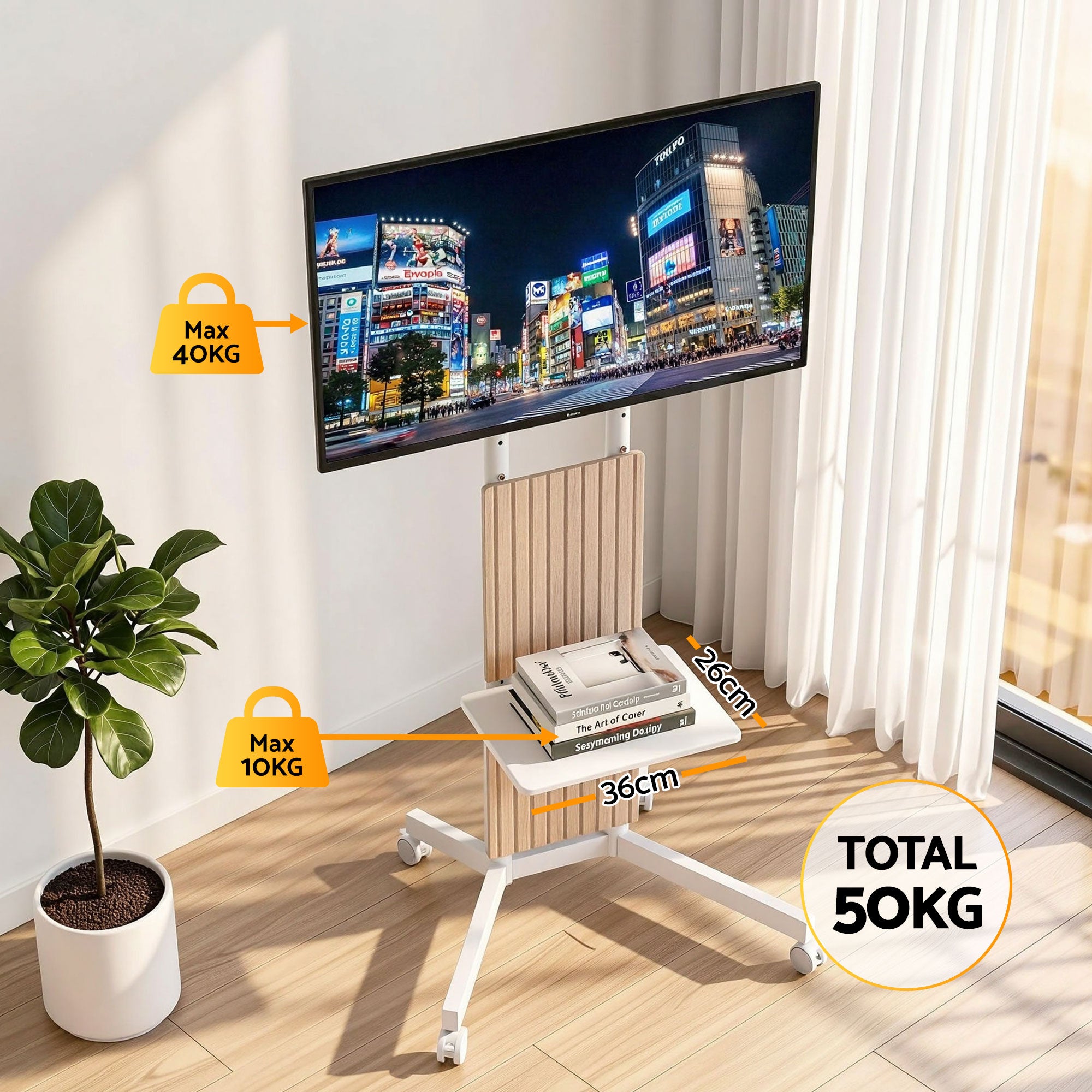 Artiss Mobile TV Floor Stand for 32-65" Mount Bracket Universal Adjustable Height with Wheels TV-MOUN-2007-WH