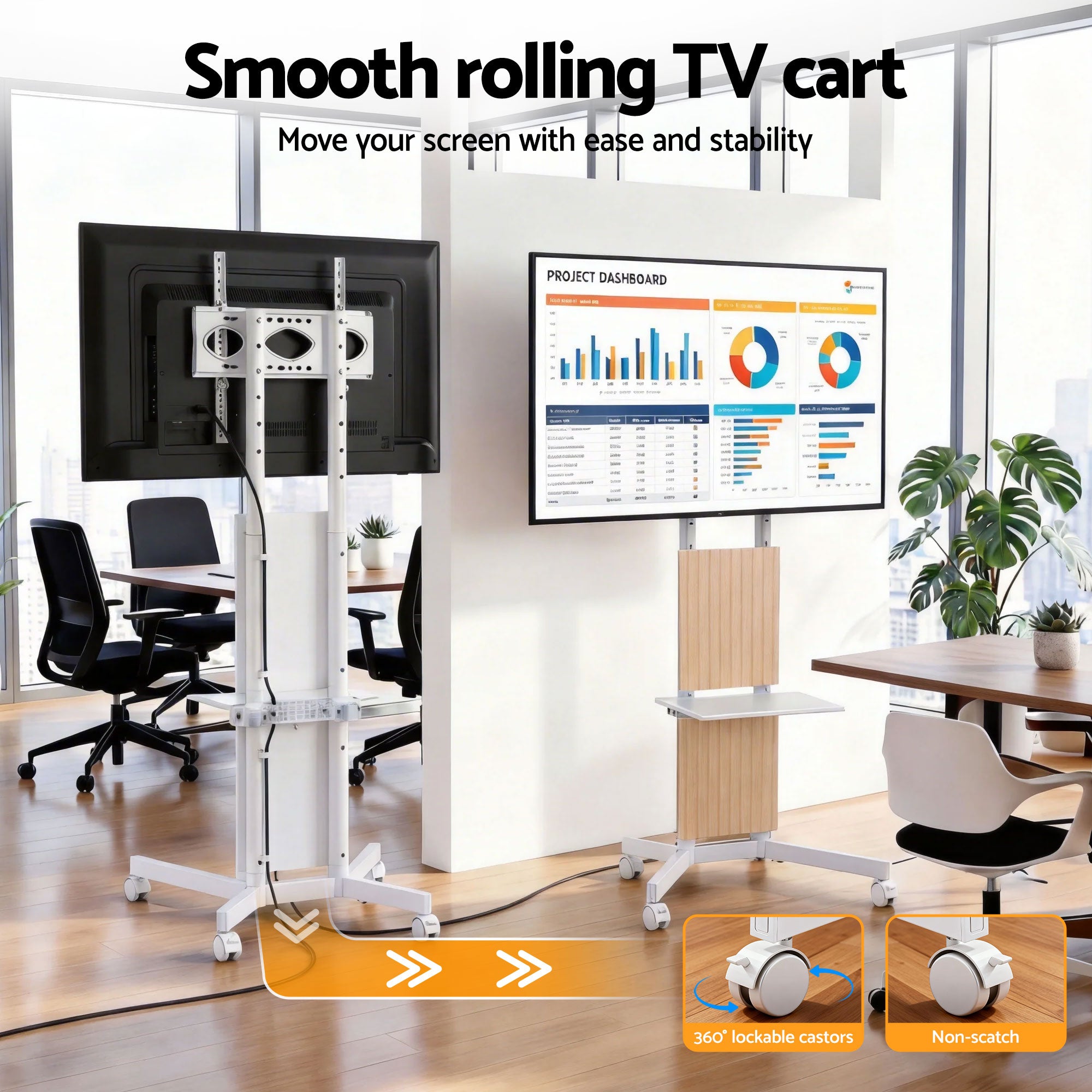 Artiss Mobile TV Floor Stand for 32-65" Mount Bracket Universal Adjustable Height with Wheels TV-MOUN-2007-WH