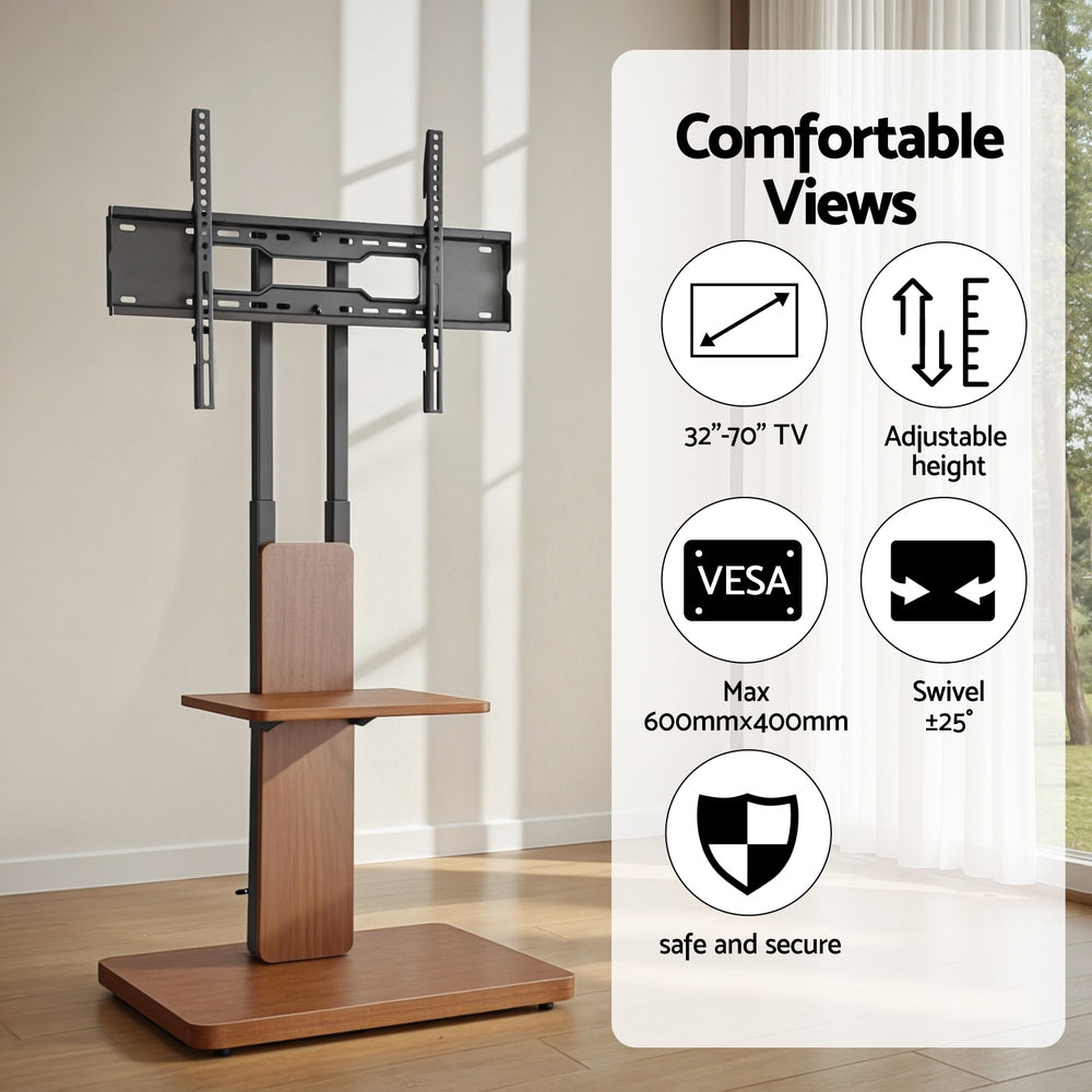 Artiss TV Stand 32-70" Wooden Tray Swivel Height Adjustable TV-MOUN-2401-BK-WAL