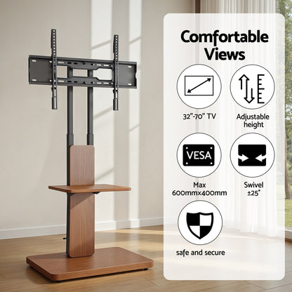 Artiss TV Stand 32-70" Wooden Tray Swivel Height Adjustable TV-MOUN-2401-BK-WAL