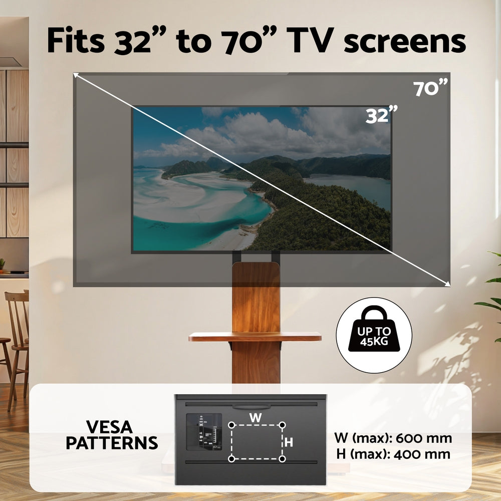 Artiss TV Stand 32-70" Wooden Tray Swivel Height Adjustable TV-MOUN-2401-BK-WAL