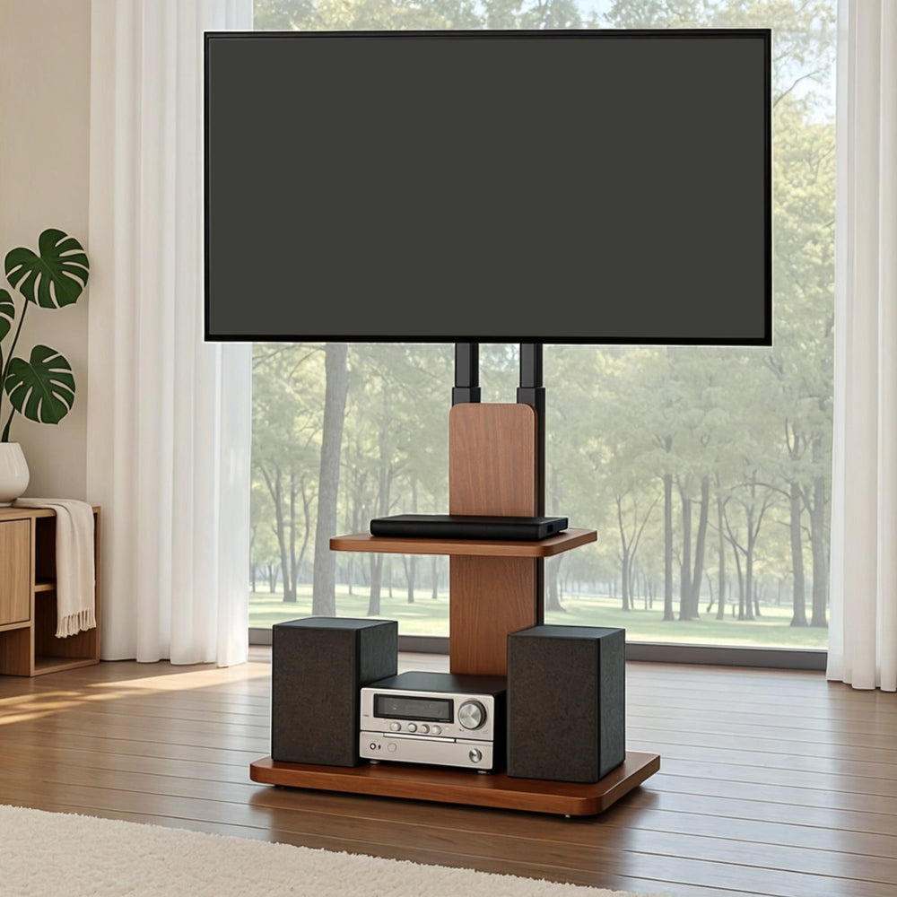 Artiss TV Stand 32-70" Wooden Tray Swivel Height Adjustable TV-MOUN-2401-BK-WAL