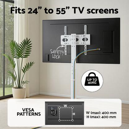 Artiss TV Stand 24-55" Swivel Height Adjustable Floor Mount for TVs TV-MOUN-4004-WH
