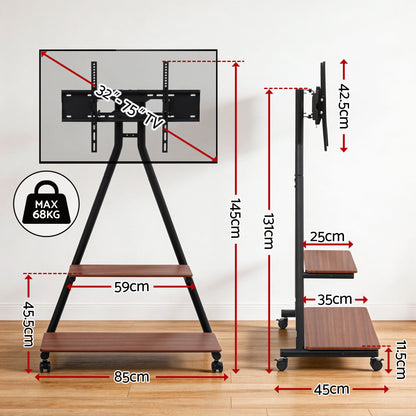 Artiss Mobile TV Stand Rolling Cart Wheels 32-75" Heavy Duty 133kg Mount Bracket TV-MOUN-6001-BK-WAL