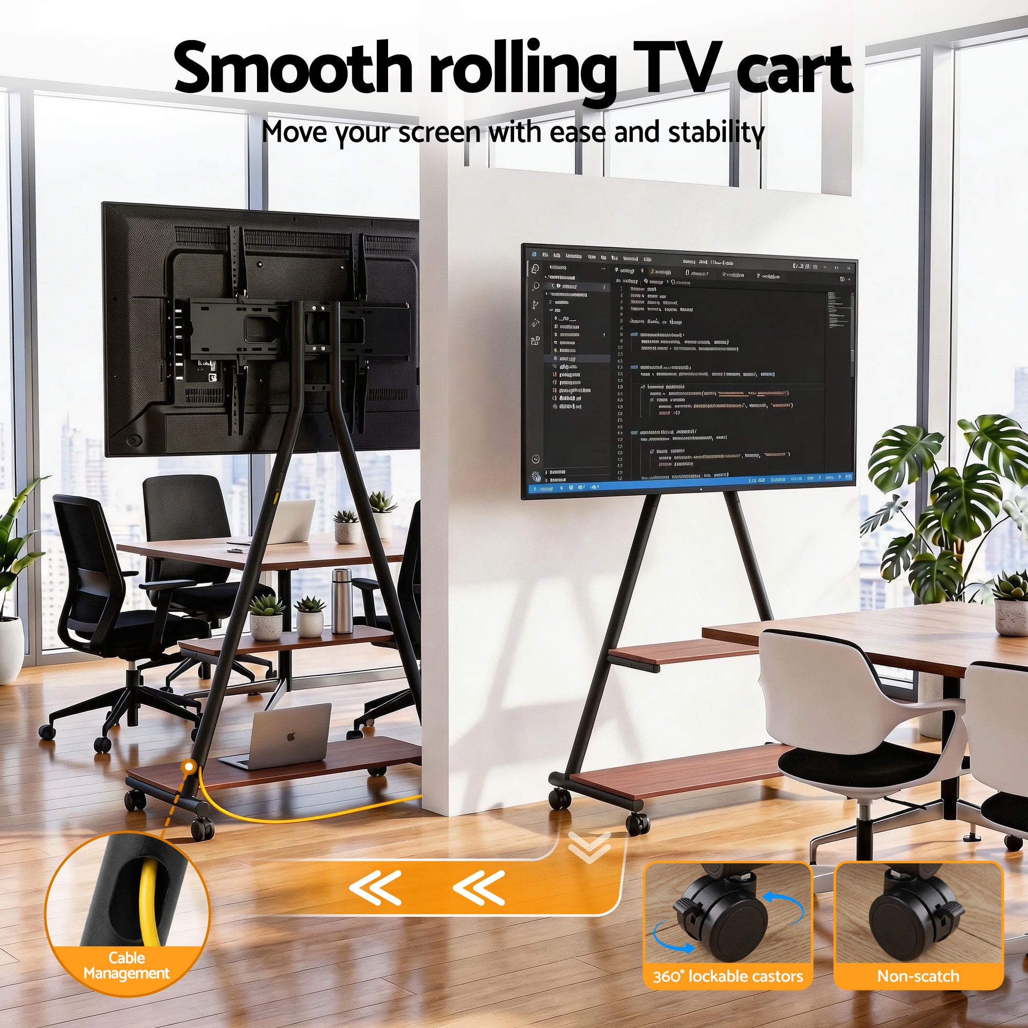 Artiss Mobile TV Stand Rolling Cart Wheels 32-75" Heavy Duty 133kg Mount Bracket TV-MOUN-6001-BK-WAL