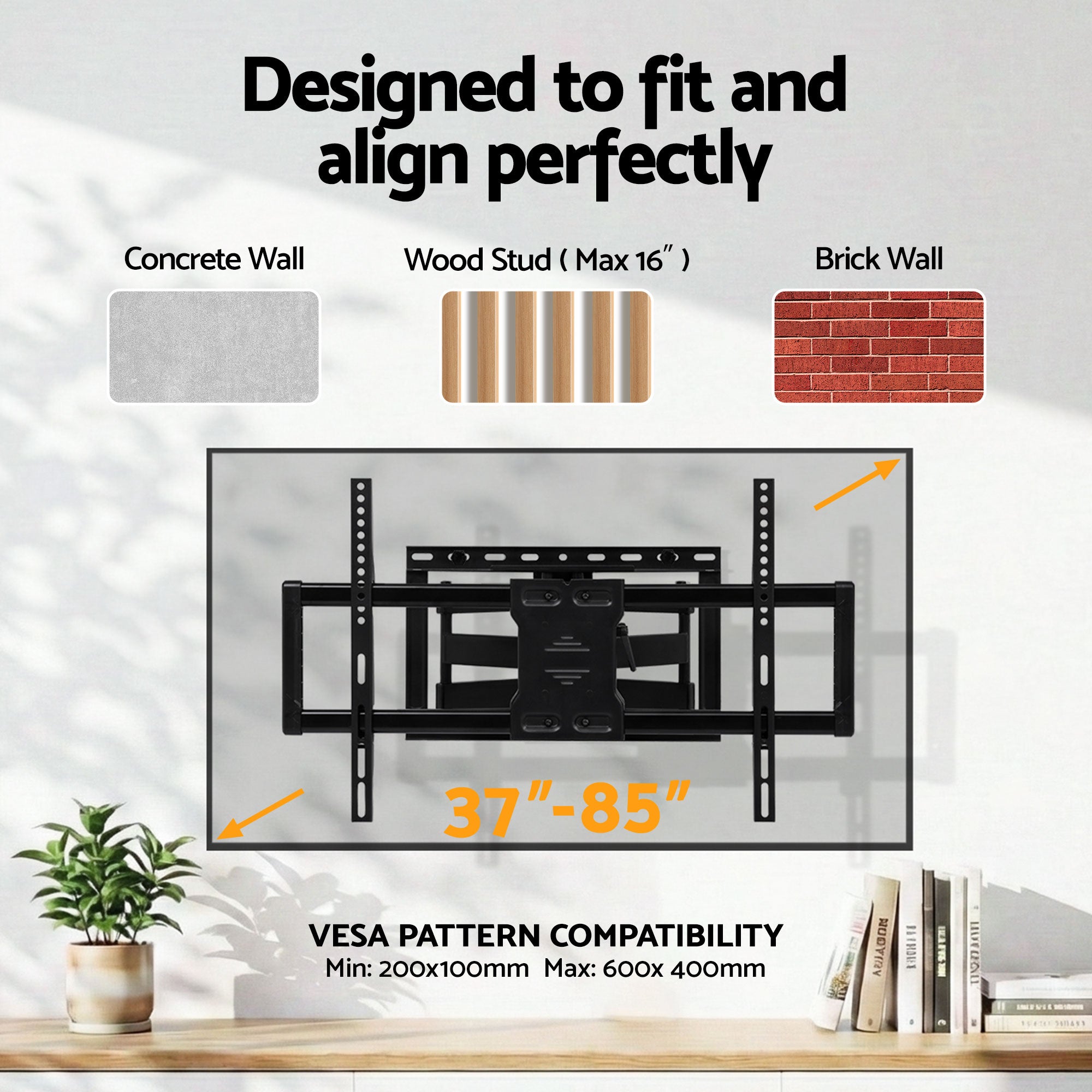 Artiss TV Wall Mount Bracket for 37" - 85" TVs Swivel Tilt Extendable Full Motion TV-MOUN-B-DOUB-90