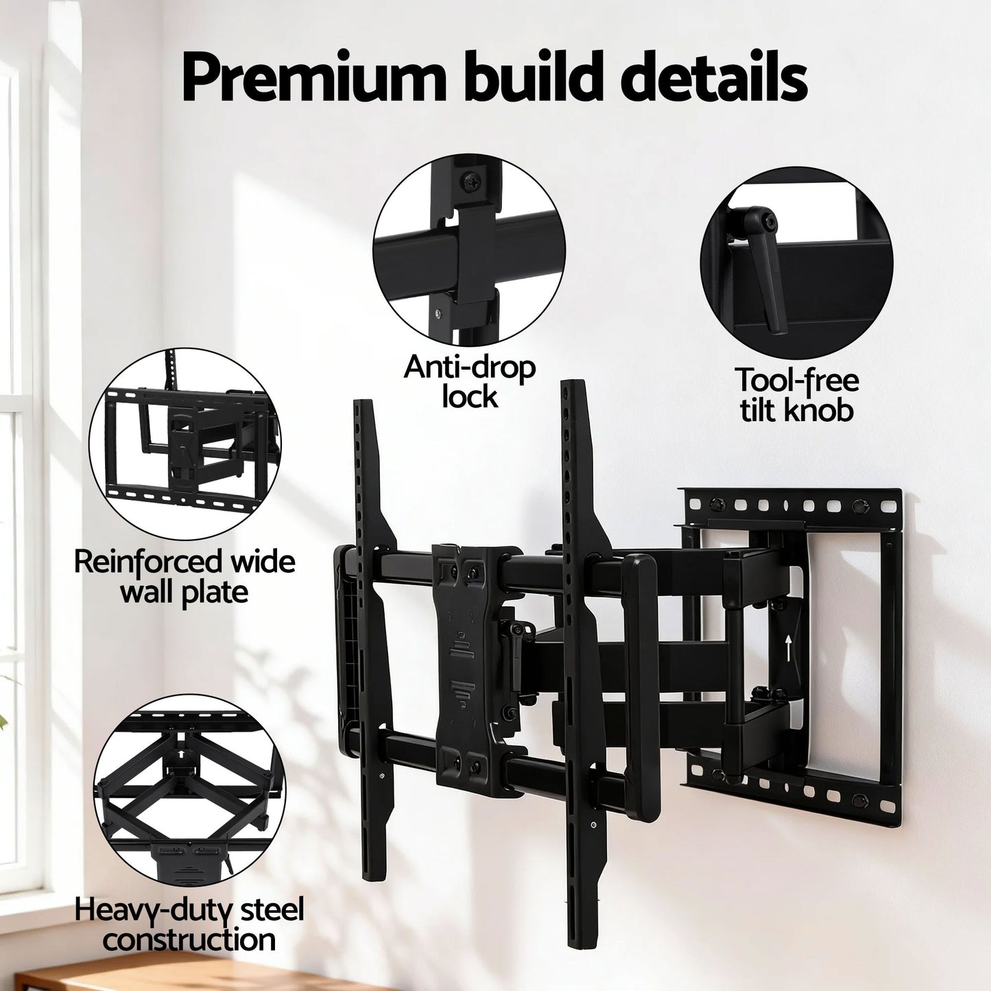 Artiss TV Wall Mount Bracket for 37" - 85" TVs Swivel Tilt Extendable Full Motion TV-MOUN-B-DOUB-90