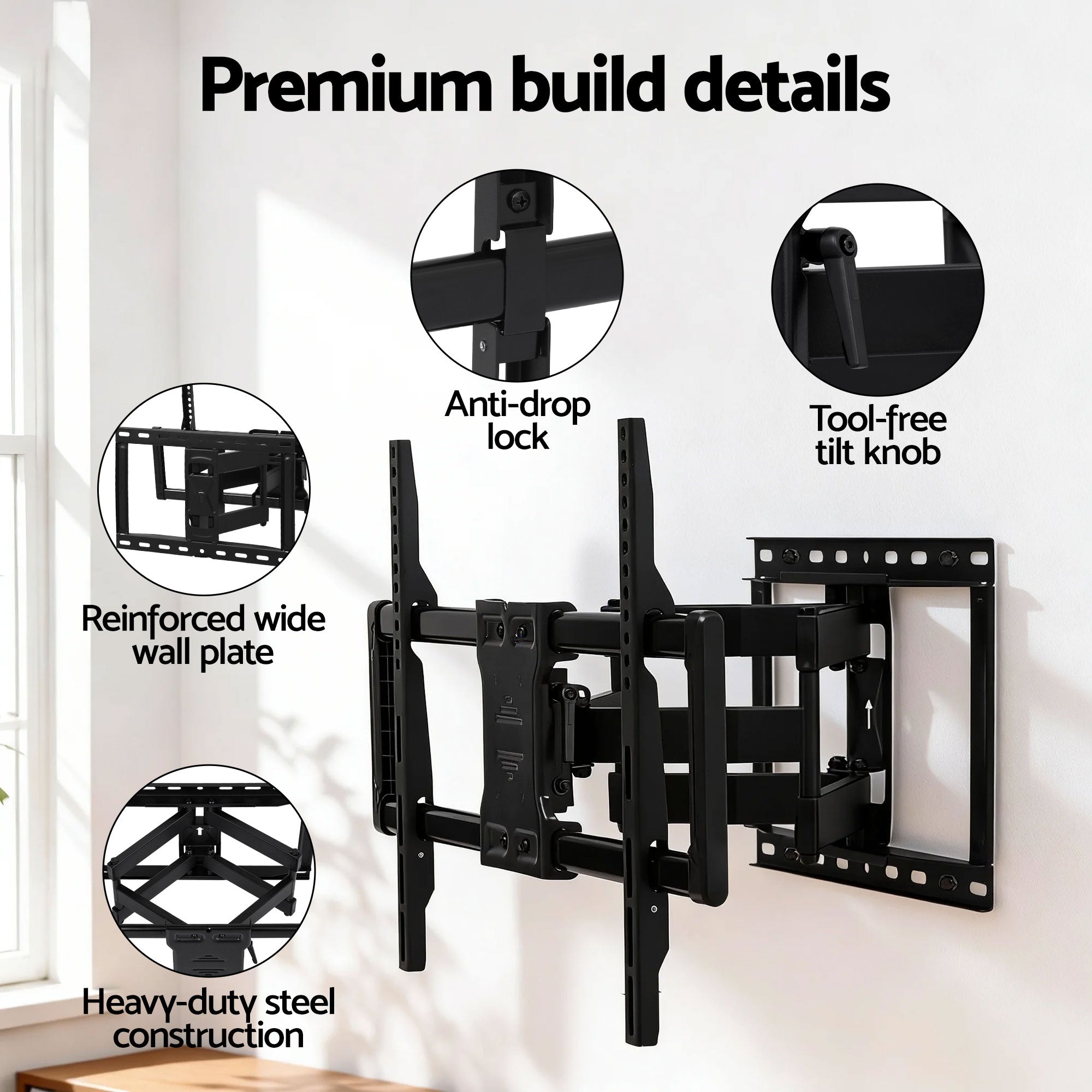 Artiss TV Wall Mount Bracket for 37" - 85" TVs Swivel Tilt Extendable Full Motion TV-MOUN-B-DOUB-90