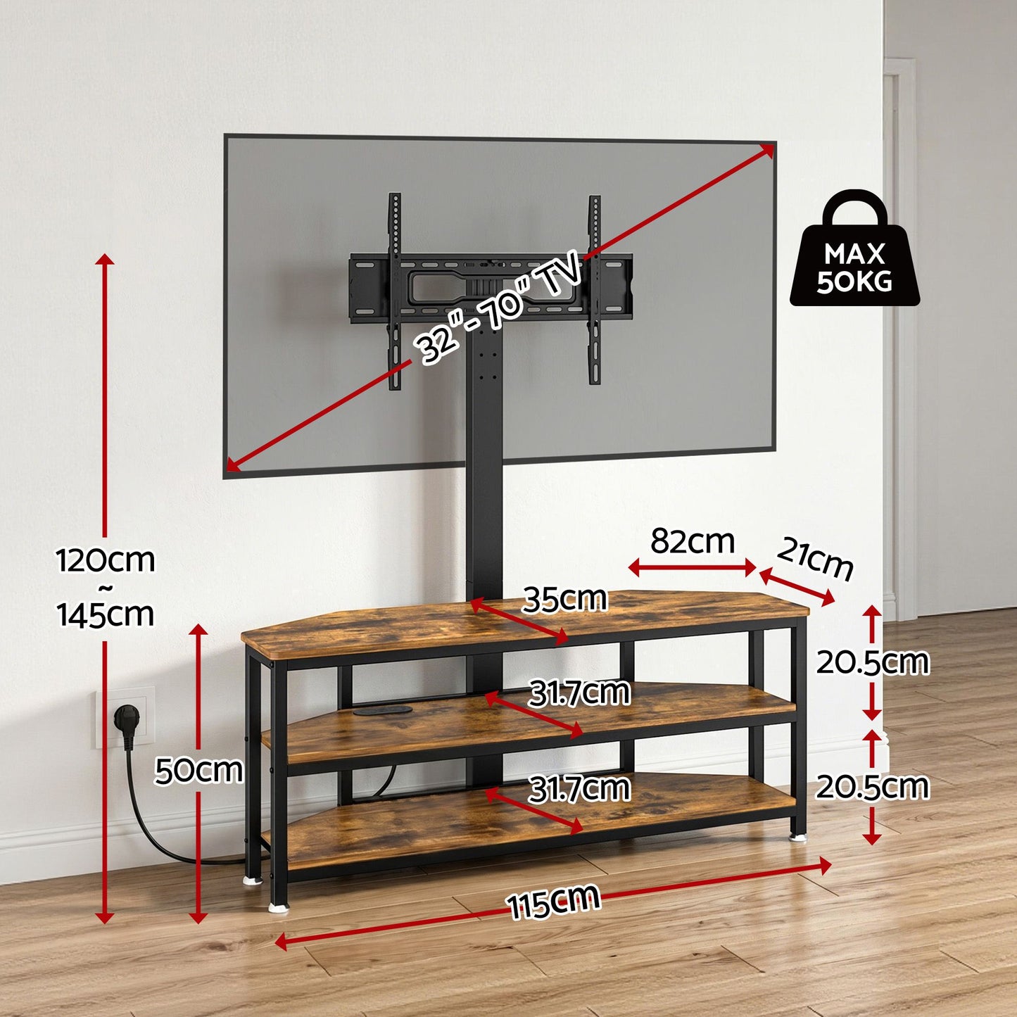 Artiss Corner TV Stand 32-70" w/ Mount LED Lights & Power Outlet Space Saving TV-MOUN-LED-3T-WAL