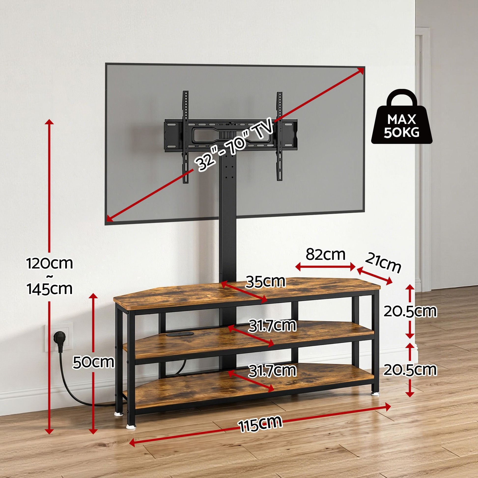 Artiss Corner TV Stand 32-70" w/ Mount LED Lights & Power Outlet Space Saving TV-MOUN-LED-3T-WAL
