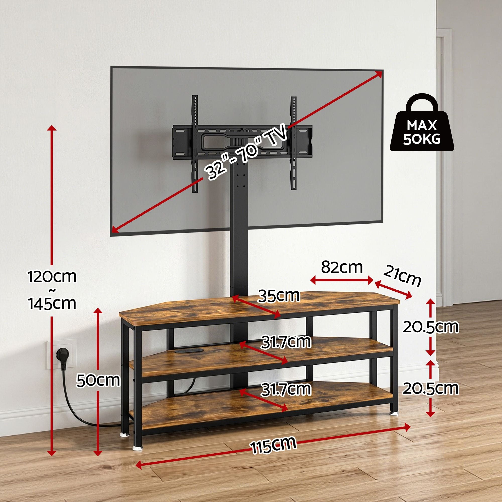 Artiss Corner TV Stand 32-70" w/ Mount LED Lights & Power Outlet Space Saving TV-MOUN-LED-3T-WAL