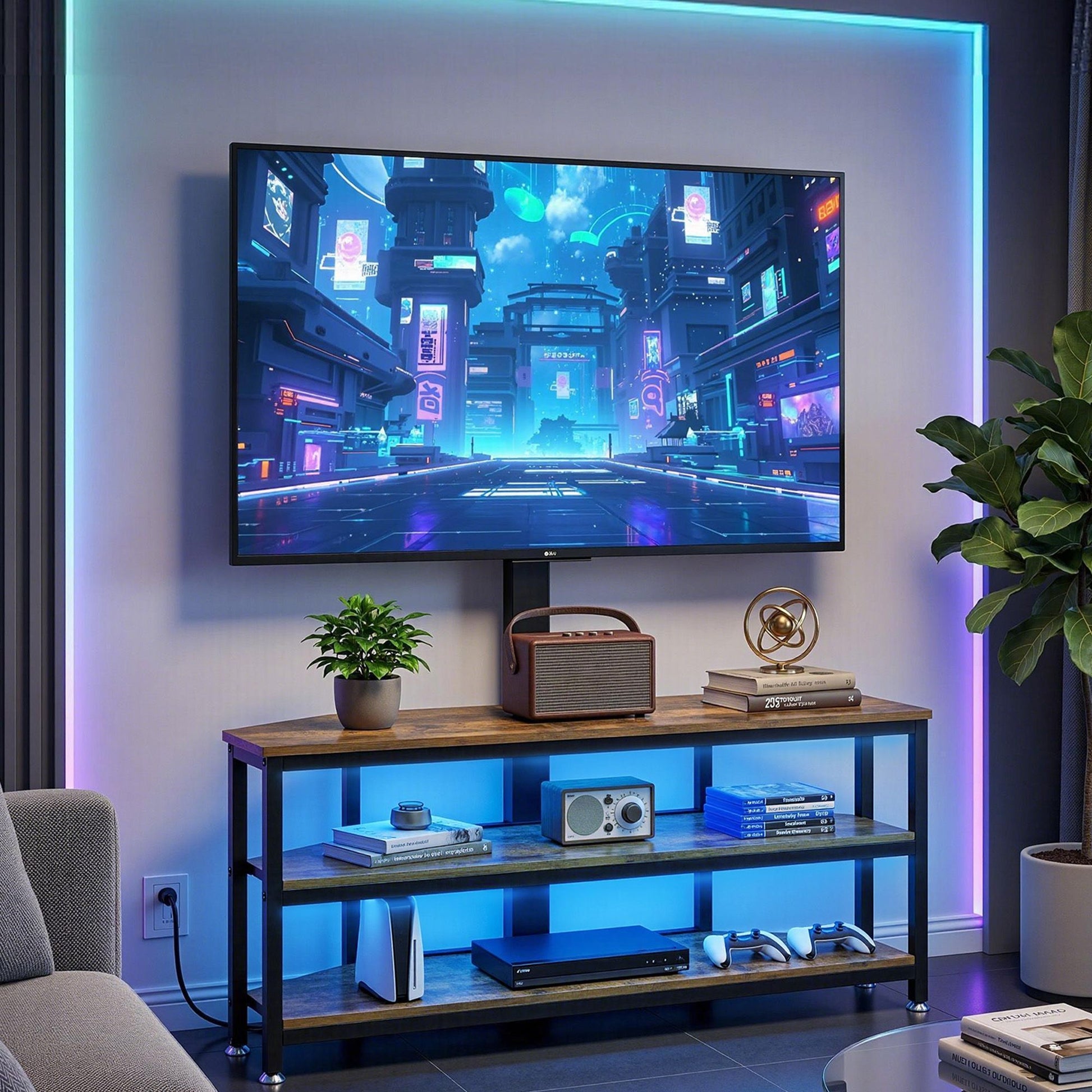 Artiss Corner TV Stand 32-70" w/ Mount LED Lights & Power Outlet Space Saving TV-MOUN-LED-3T-WAL