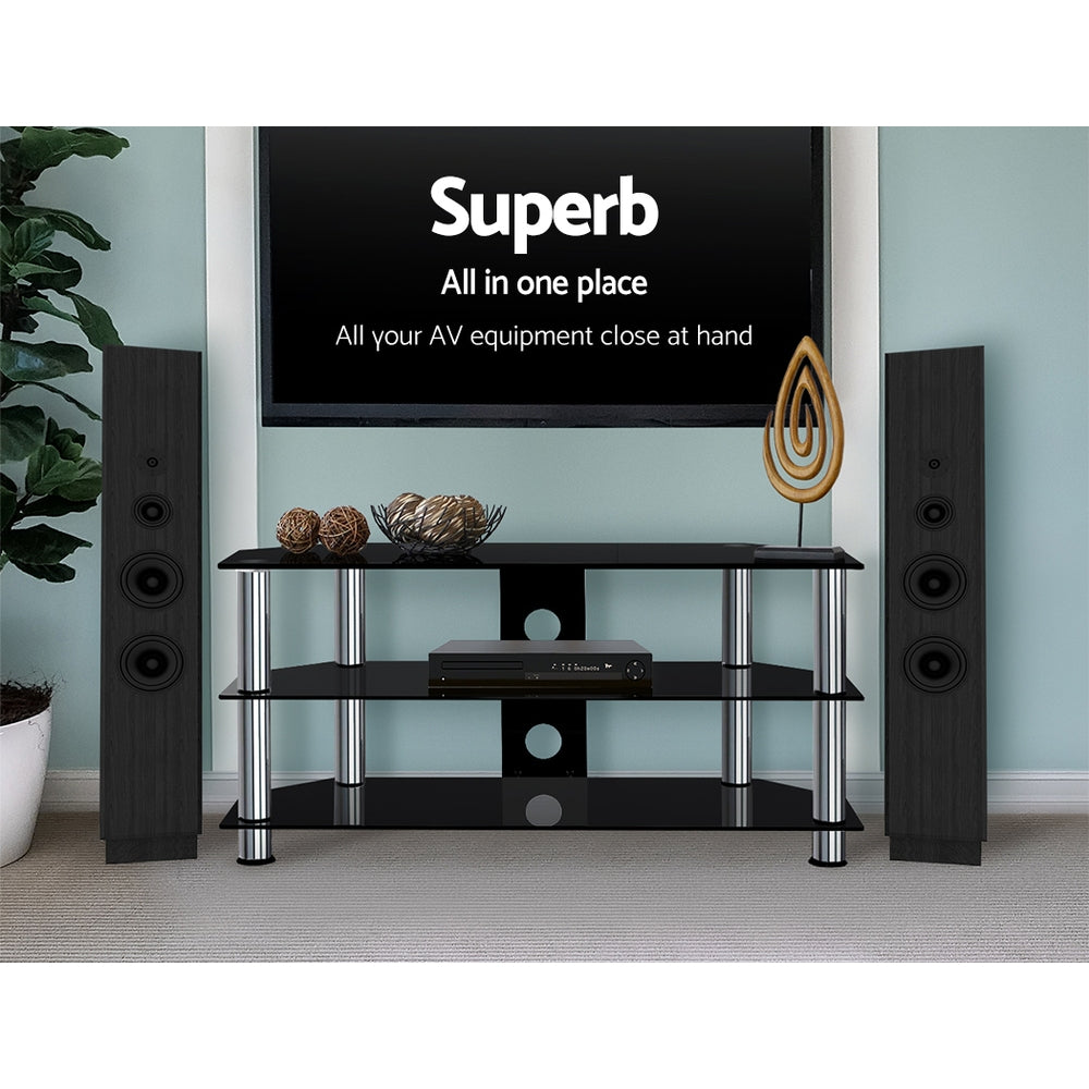Artiss TV Stand 3 Tiers Storage Shelf Rack Tempered Glass Entertainment Unit TV-MOUN-TAB-008-BK