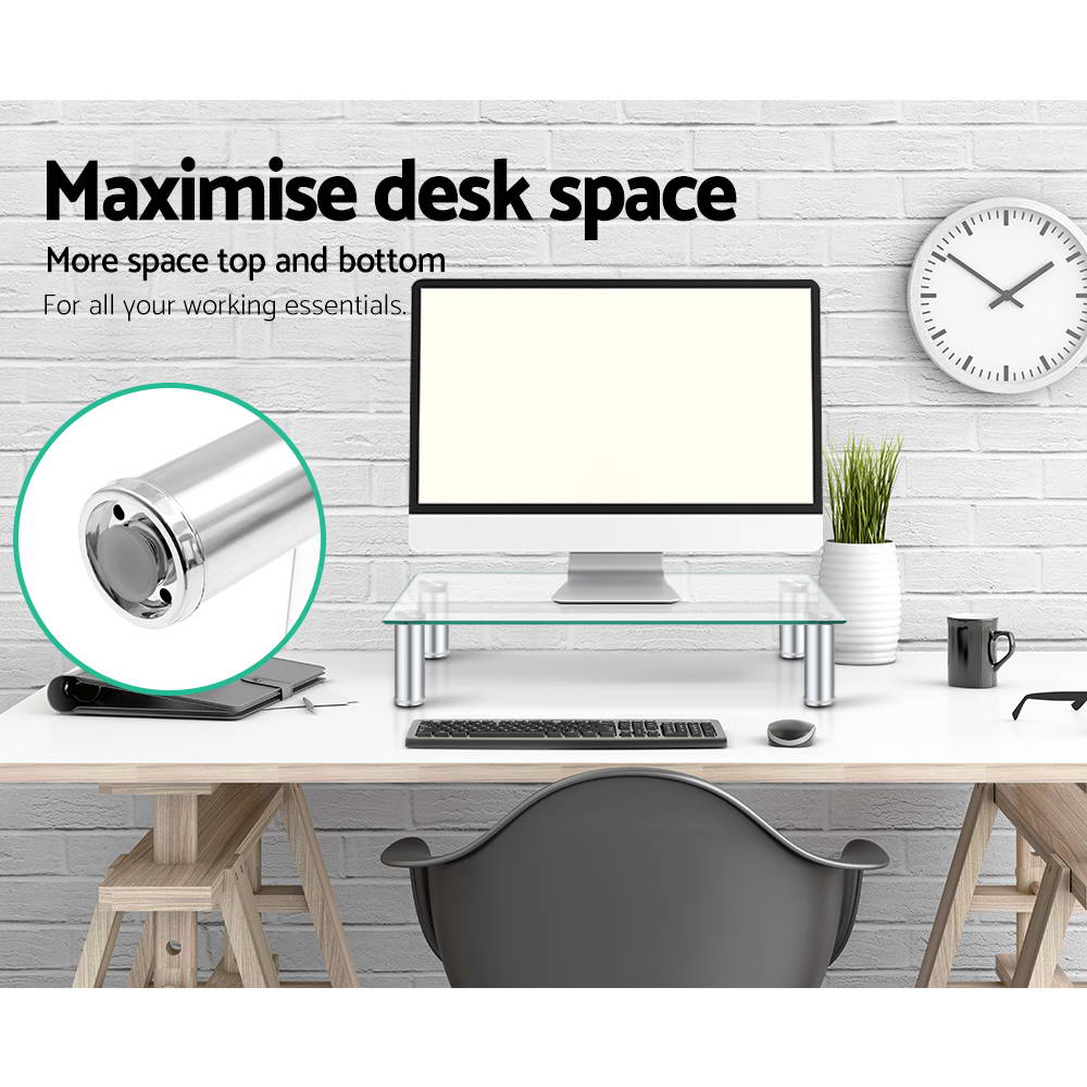 Artiss Monitor Stand Riser with Height Adjustable Computer Laptop Printer Screen Glass Display Shelf TV-MOUN-TAB-S05-TP