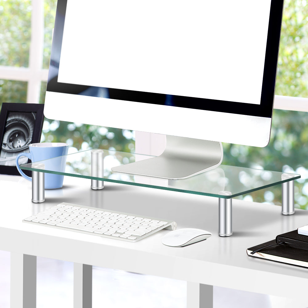 Artiss Monitor Stand Riser with Height Adjustable Computer Laptop Printer Screen Glass Display Shelf TV-MOUN-TAB-S05-TP