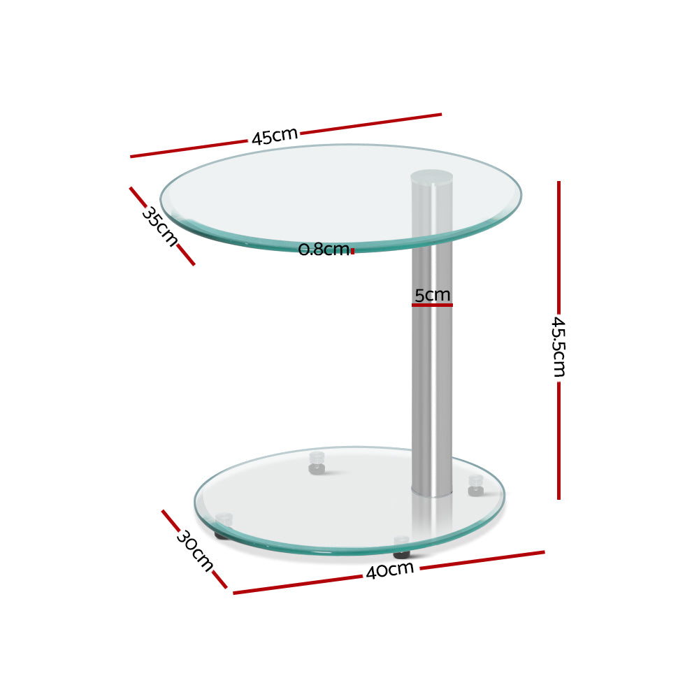 Artiss Coffee Table Oval Tempered Glass Side End Beside Tables Cafe 45cm TV-MOUN-TAB-T01-TP