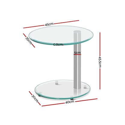 Artiss Coffee Table Oval Tempered Glass Side End Beside Tables Cafe 45cm TV-MOUN-TAB-T01-TP