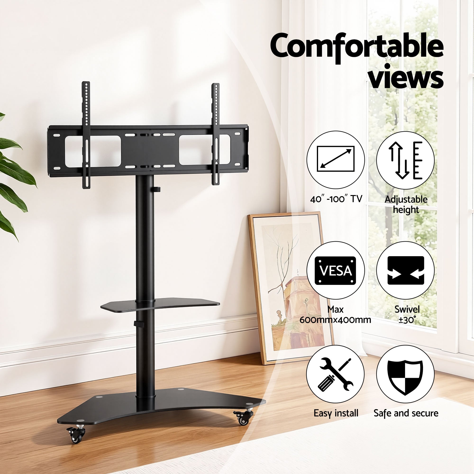 Artiss 40-100" TV Stand Mount Bracket Universal Adjustable Height with Wheels TV-MOUN-W04-100-BK