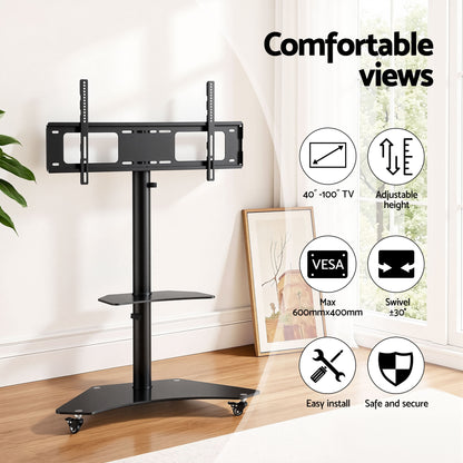 Artiss 40-100" TV Stand Mount Bracket Universal Adjustable Height with Wheels TV-MOUN-W04-100-BK