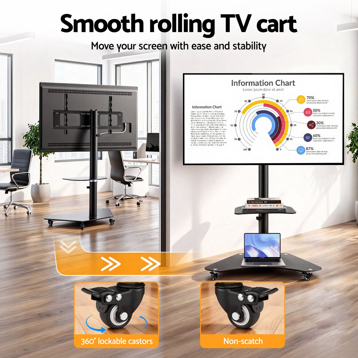 Artiss 40-100" TV Stand Mount Bracket Universal Adjustable Height with Wheels TV-MOUN-W04-100-BK