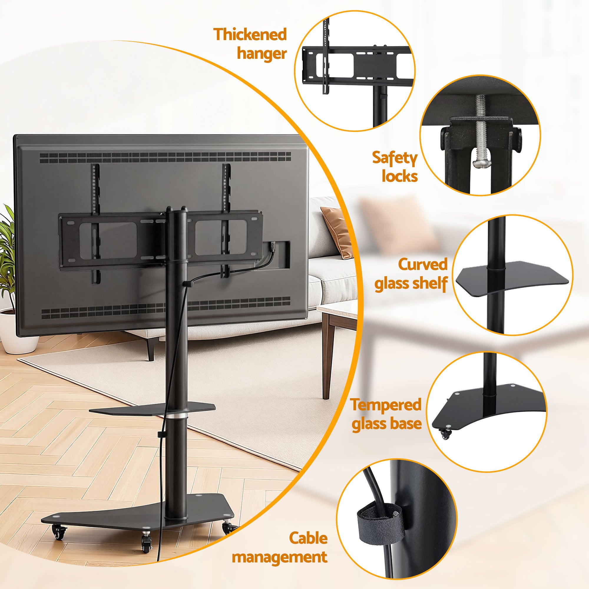 Artiss 40-100" TV Stand Mount Bracket Universal Adjustable Height with Wheels TV-MOUN-W04-100-BK