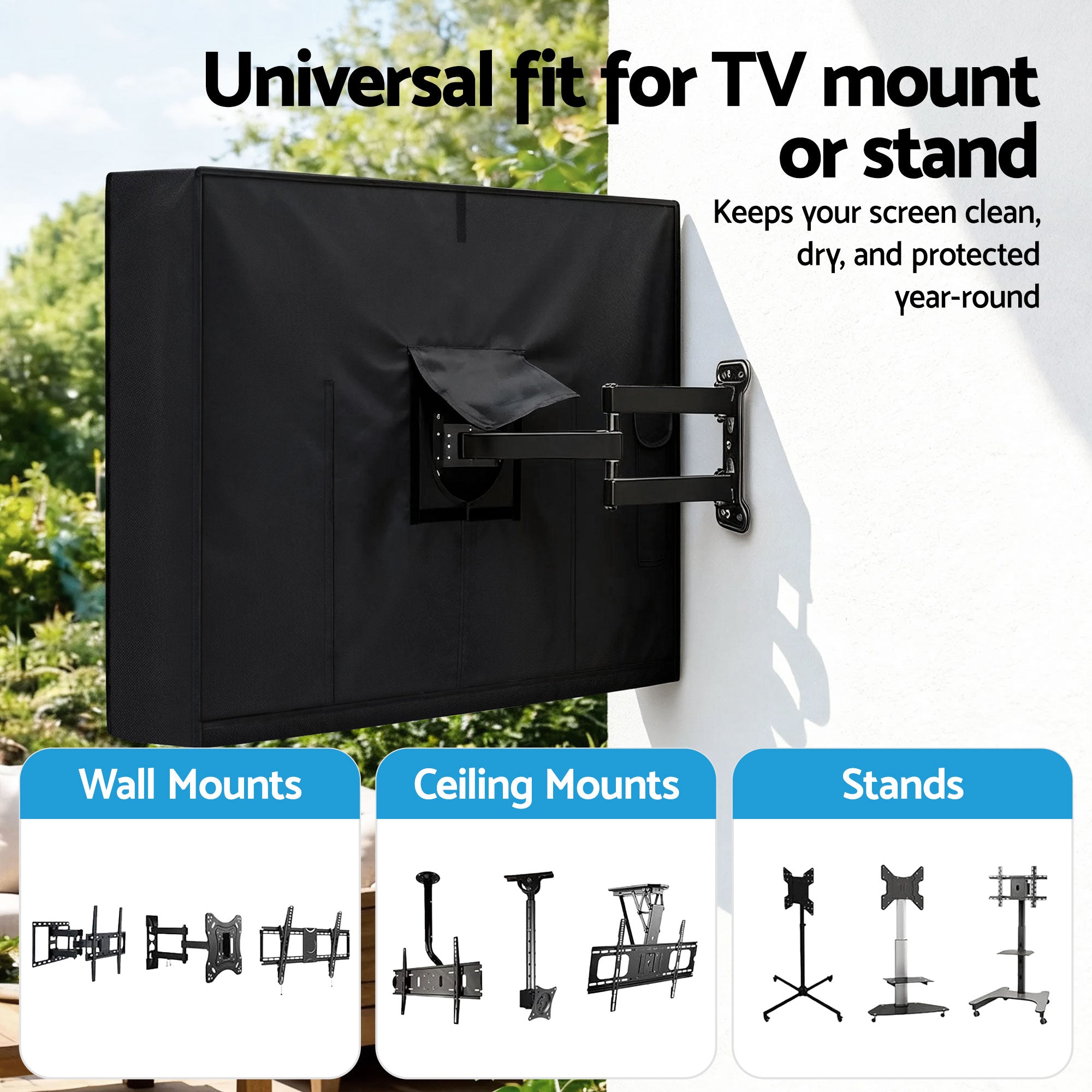 Artiss 40-43 Inch TV Cover Waterproof Outdoor Patio Flat Television Protector TVC-43-BK