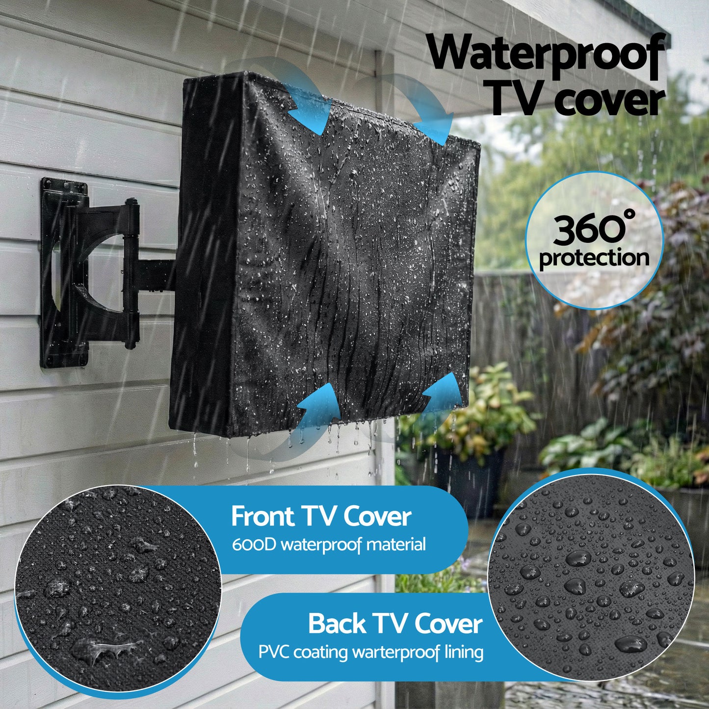 Artiss 40-43 Inch TV Cover Waterproof Outdoor Patio Flat Television Protector TVC-43-BK