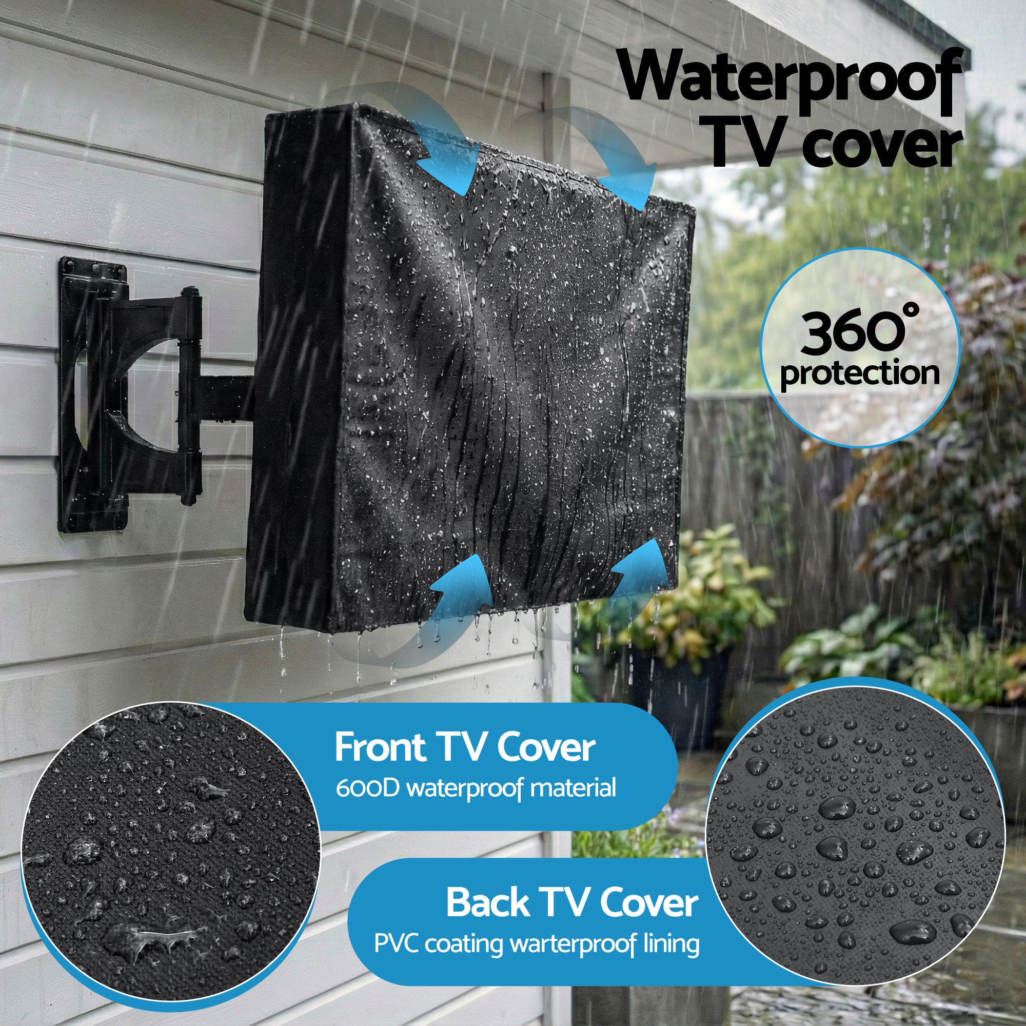 Artiss 40-43 Inch TV Cover Waterproof Outdoor Patio Flat Television Protector TVC-43-BK
