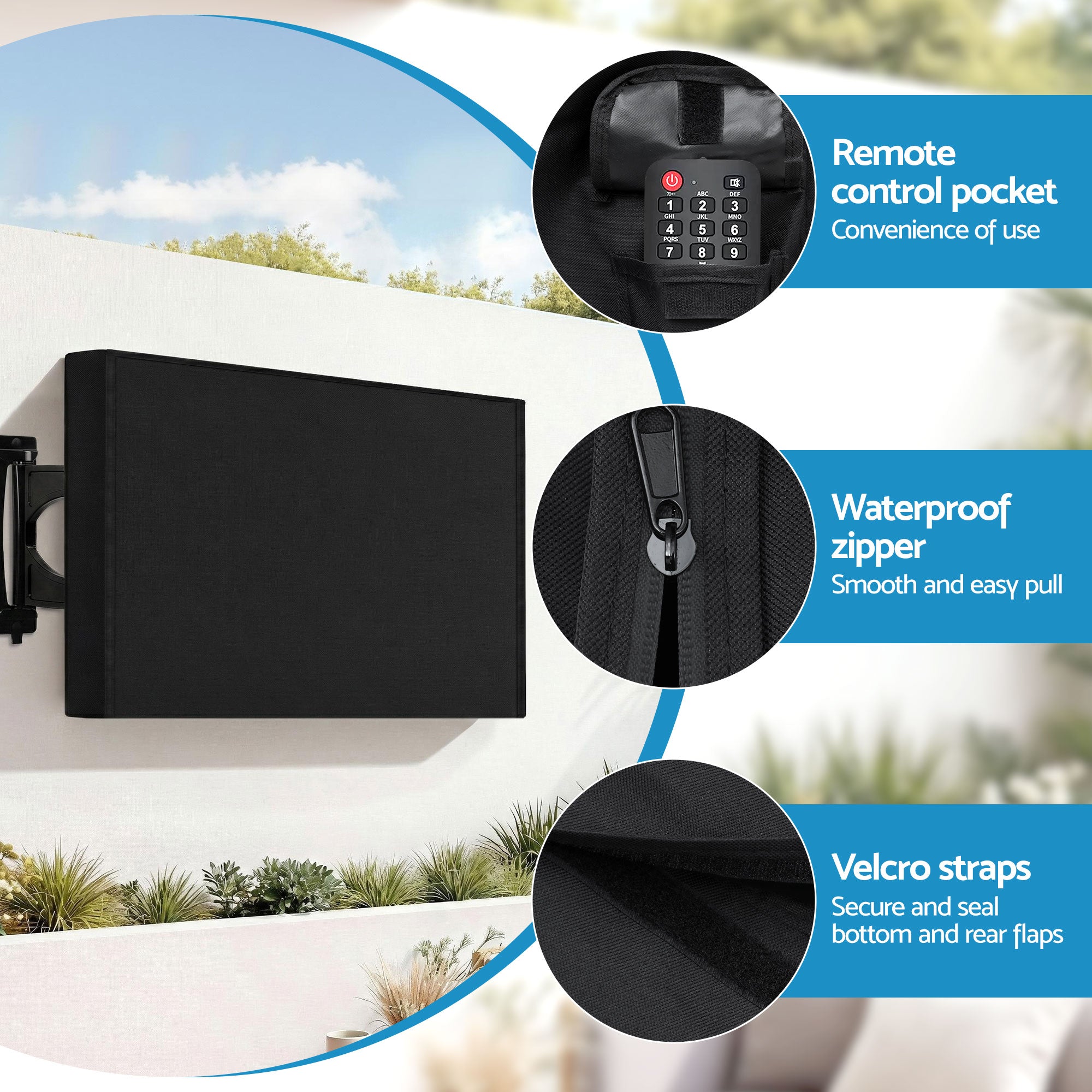 Artiss 40-43 Inch TV Cover Waterproof Outdoor Patio Flat Television Protector TVC-43-BK