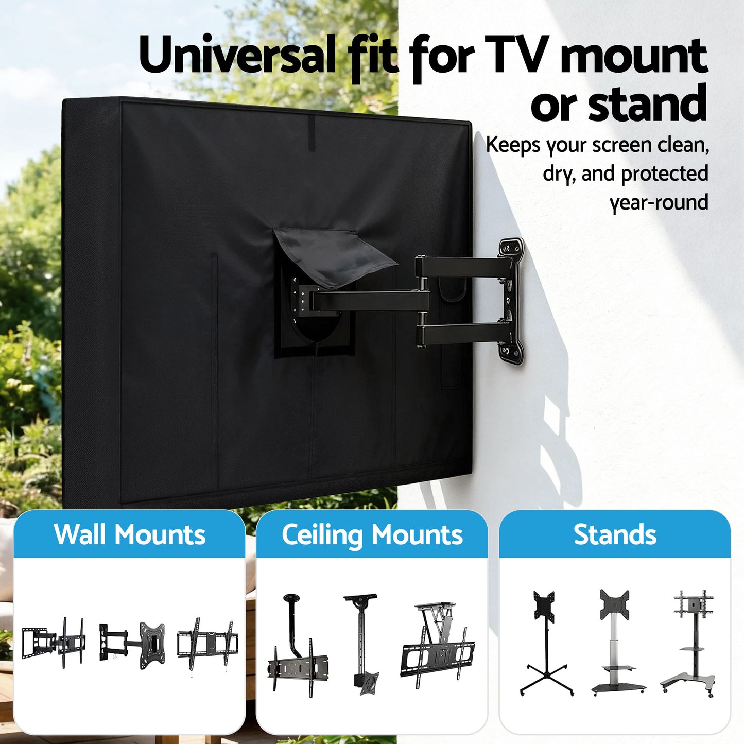 Artiss 55-58 Inch TV Cover Waterproof Outdoor Patio Flat Television Protector TVC-58-BK