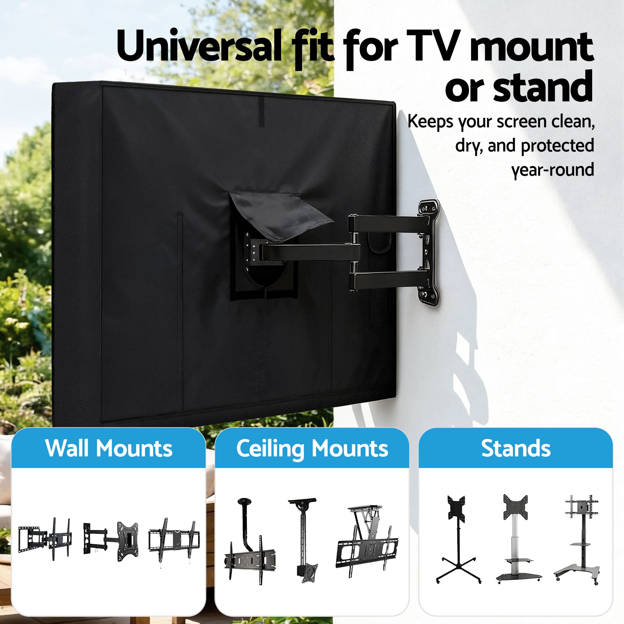 Artiss 55-58 Inch TV Cover Waterproof Outdoor Patio Flat Television Protector TVC-58-BK