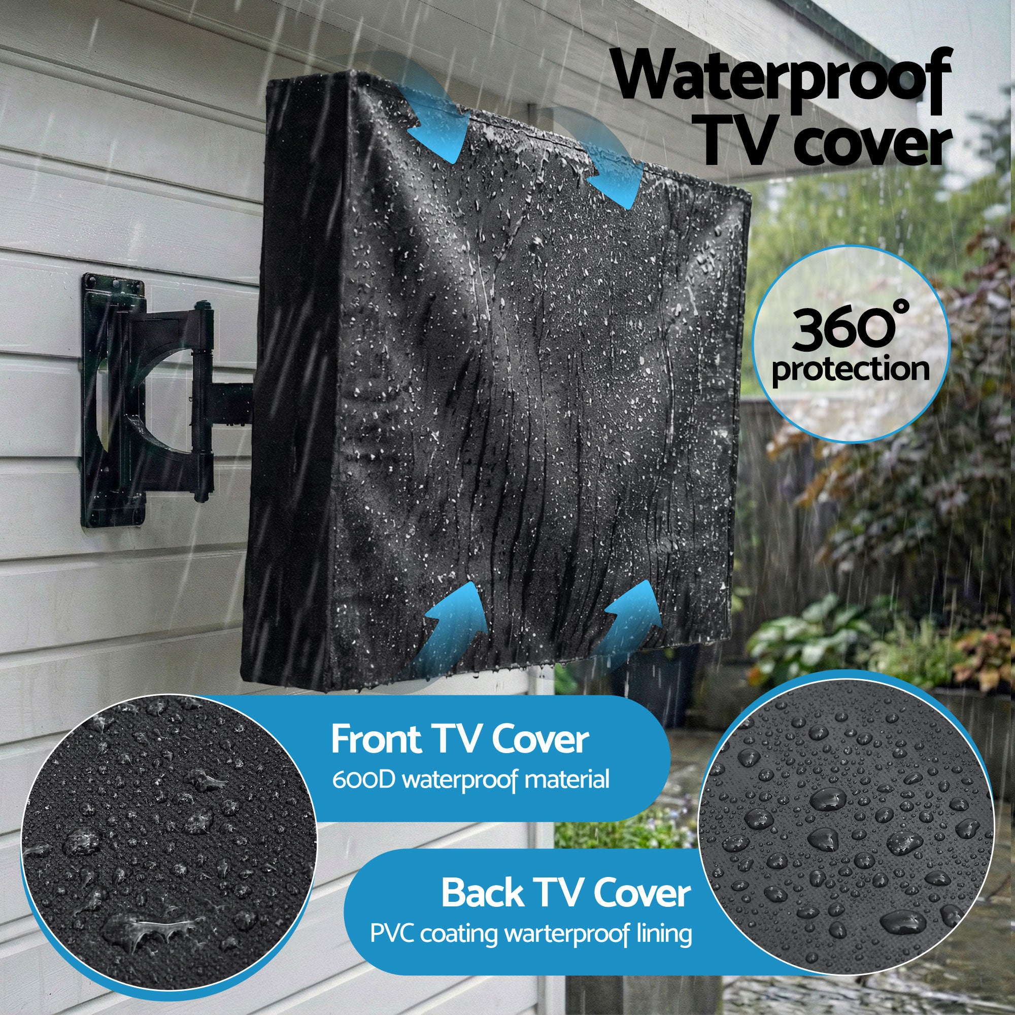 Artiss 55-58 Inch TV Cover Waterproof Outdoor Patio Flat Television Protector TVC-58-BK