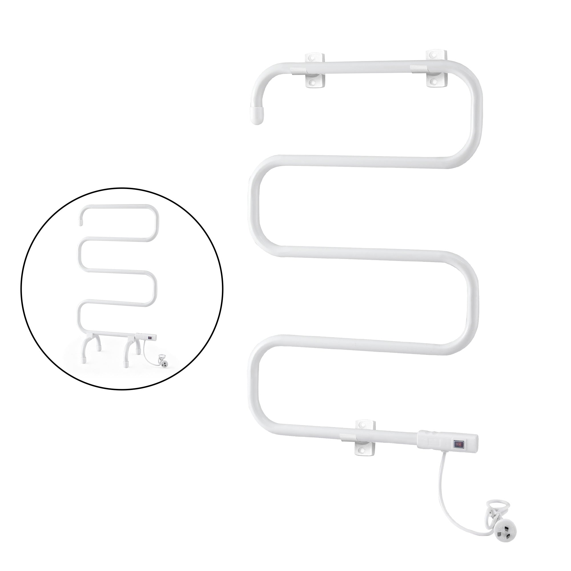 Devanti Heated Towel Rail Freestanding Wall Mounted S-Shape Electric Warmer Rack TW-C-102S-SS