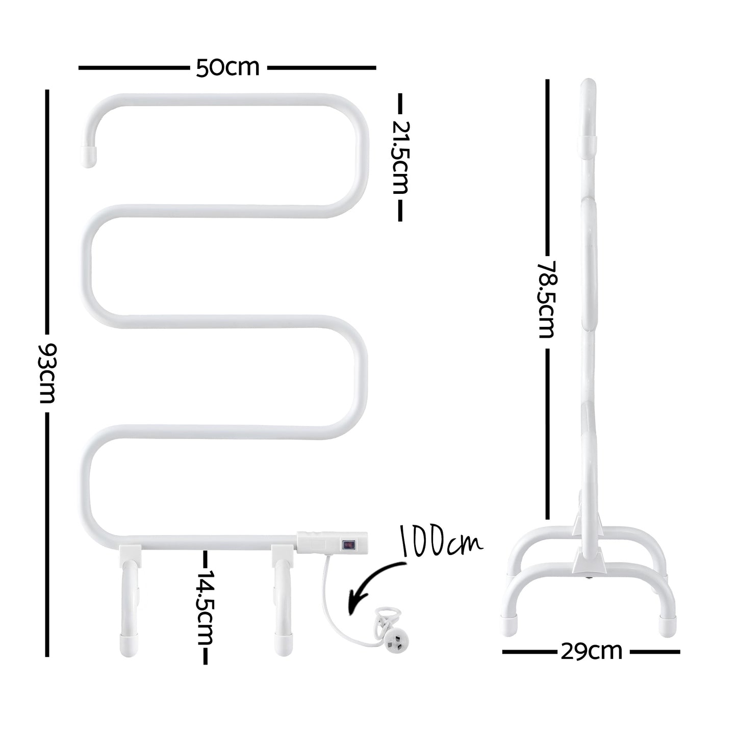 Devanti Heated Towel Rail Freestanding Wall Mounted S-Shape Electric Warmer Rack TW-C-102S-SS