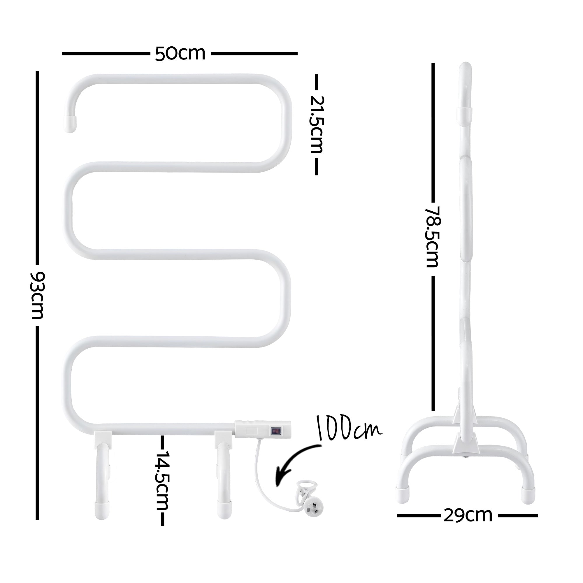Devanti Heated Towel Rail Freestanding Wall Mounted S-Shape Electric Warmer Rack TW-C-102S-SS