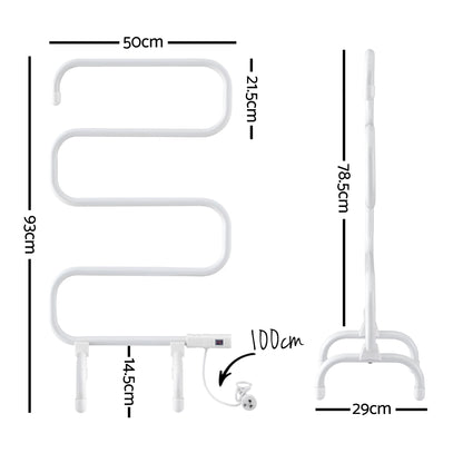 Devanti Heated Towel Rail Freestanding Wall Mounted S-Shape Electric Warmer Rack TW-C-102S-SS