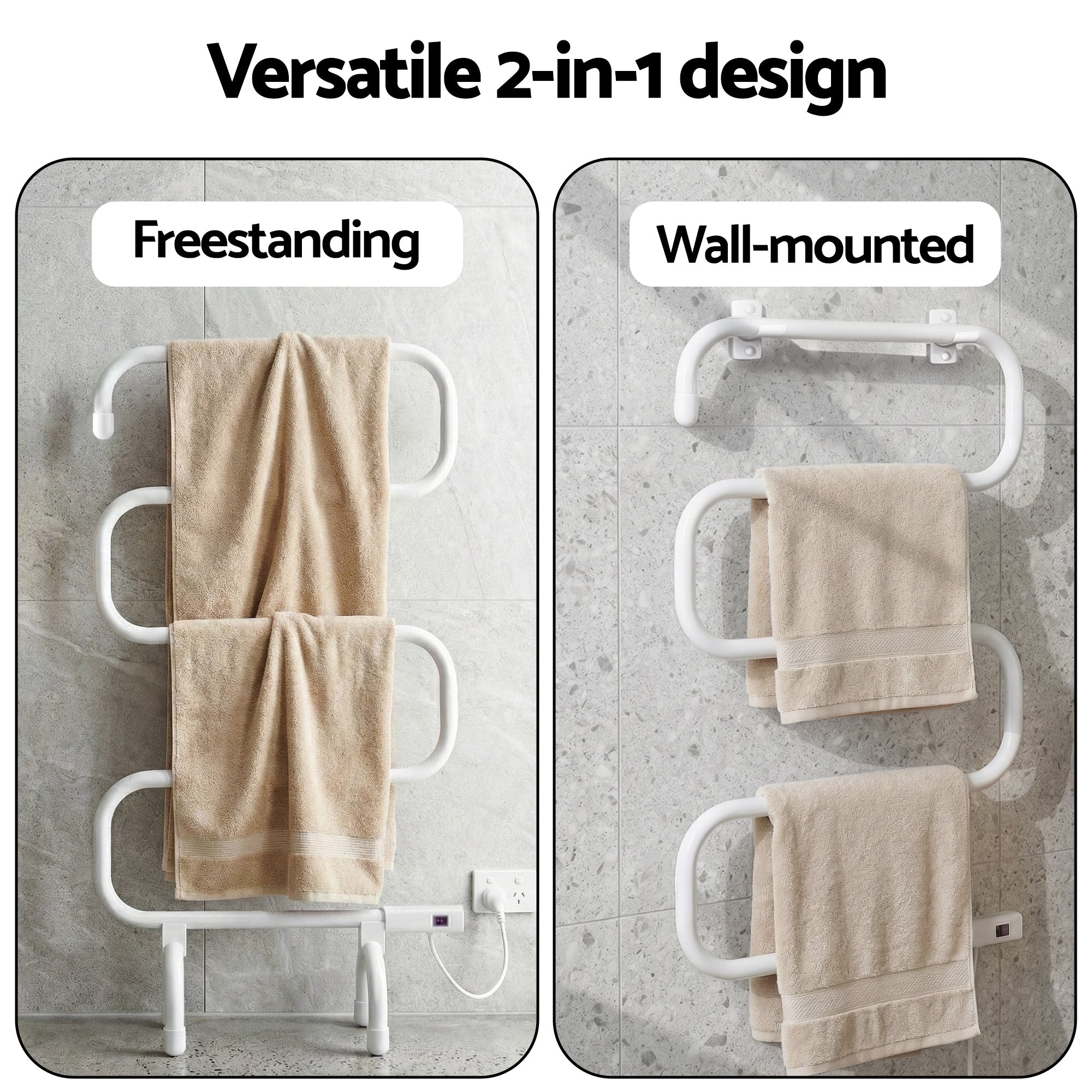 Devanti Heated Towel Rail Freestanding Wall Mounted S-Shape Electric Warmer Rack TW-C-102S-SS