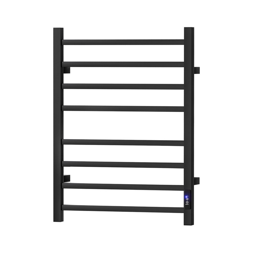 Devanti Heated Towel Rail 8 Square Bars with Timer Electric Heater Warmer Rack TW-C-109SW-8T-BK