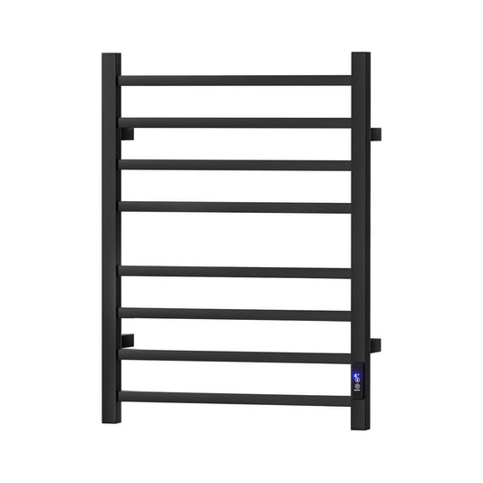 Devanti Heated Towel Rail 8 Square Bars with Timer Electric Heater Warmer Rack TW-C-109SW-8T-BK