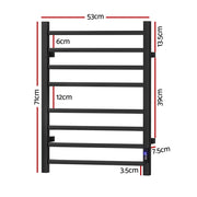 Devanti Heated Towel Rail 8 Square Bars with Timer Electric Heater Warmer Rack TW-C-109SW-8T-BK