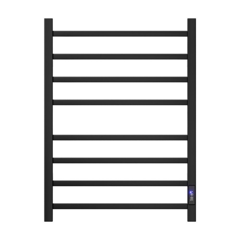 Devanti Heated Towel Rail 8 Square Bars with Timer Electric Heater Warmer Rack TW-C-109SW-8T-BK