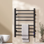 Devanti Heated Towel Rail 8 Square Bars with Timer Electric Heater Warmer Rack TW-C-109SW-8T-BK
