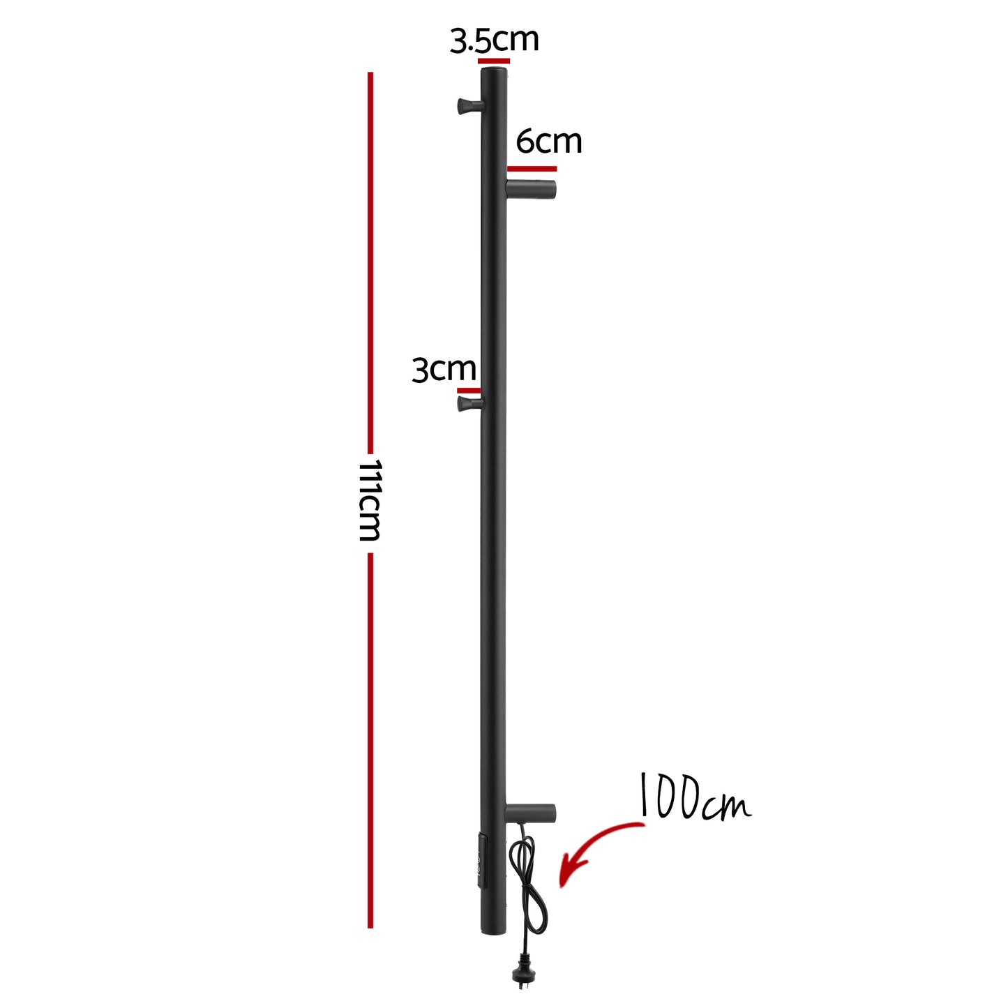 Devanti Heated Towel Rail with Timer Vertical Electric Heater Warmer Rack Black TW-C-109W-1T-BK