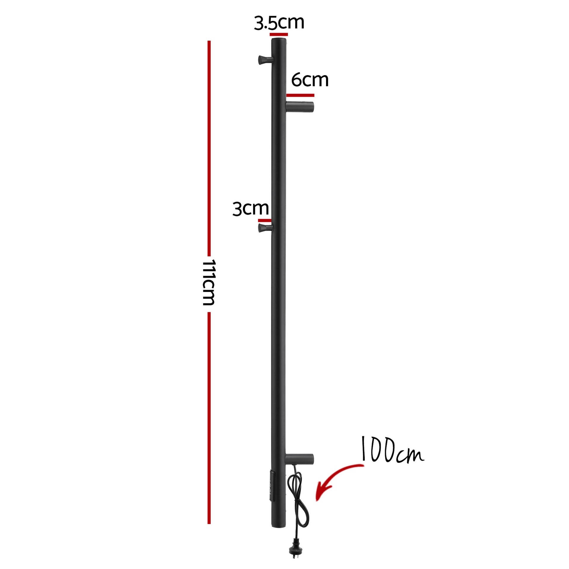 Devanti Heated Towel Rail with Timer Vertical Electric Heater Warmer Rack Black TW-C-109W-1T-BK