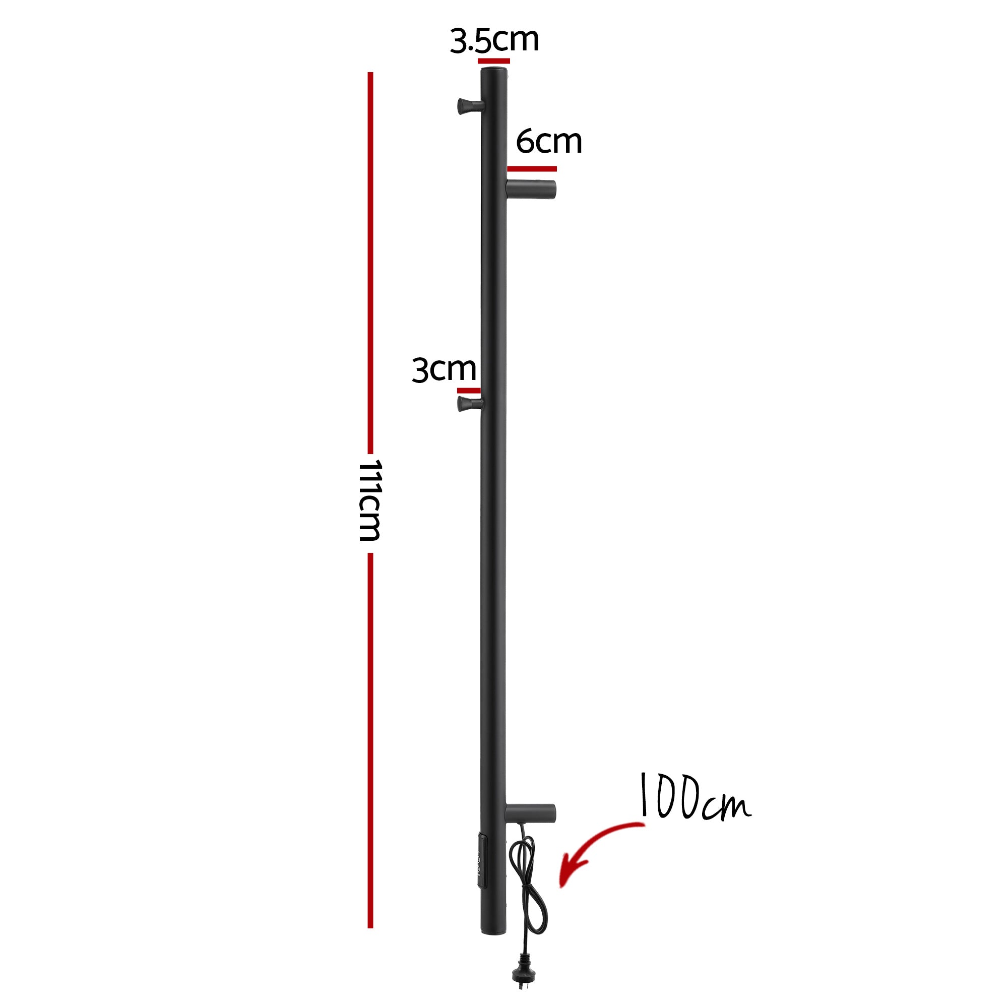 Devanti Heated Towel Rail with Timer Vertical Electric Heater Warmer Rack Black TW-C-109W-1T-BK