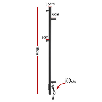 Devanti Heated Towel Rail with Timer Vertical Electric Heater Warmer Rack Black TW-C-109W-1T-BK