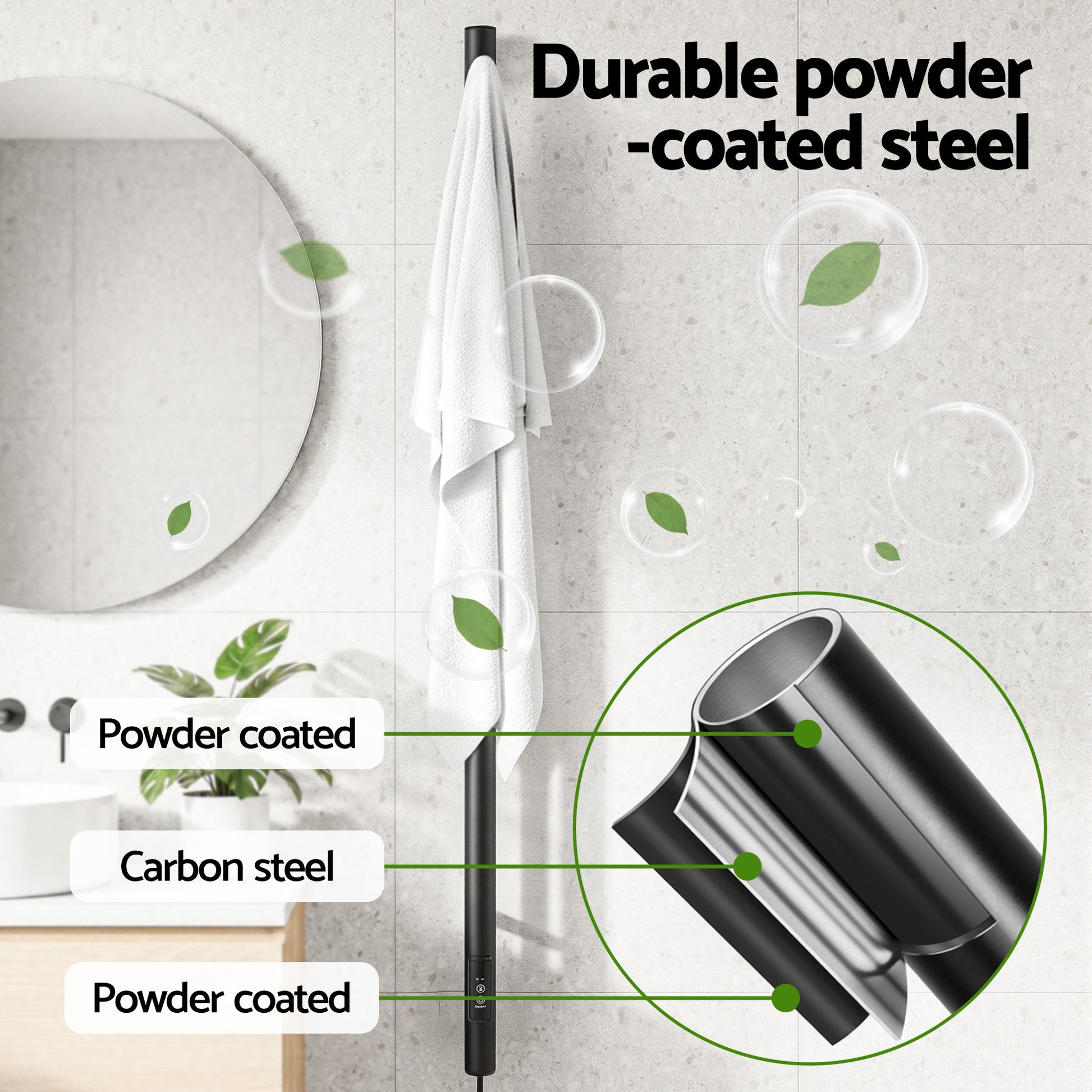 Devanti Heated Towel Rail with Timer Vertical Electric Heater Warmer Rack Black TW-C-109W-1T-BK